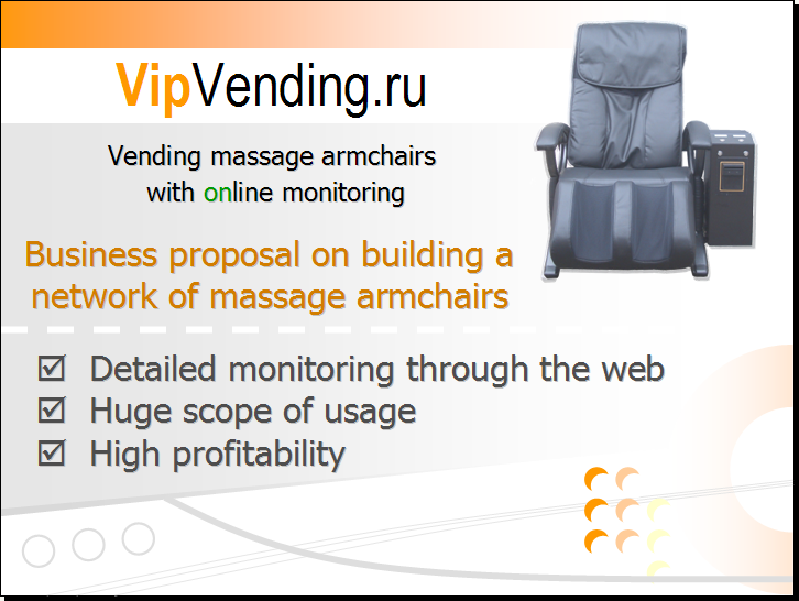 Vending massage armchairs with online monitoring